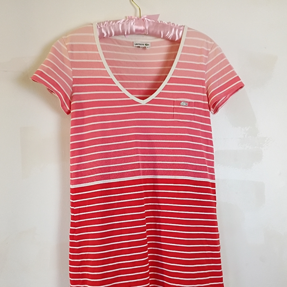 Lacoste Pink and Red Gradient V-Neck Tee Dress